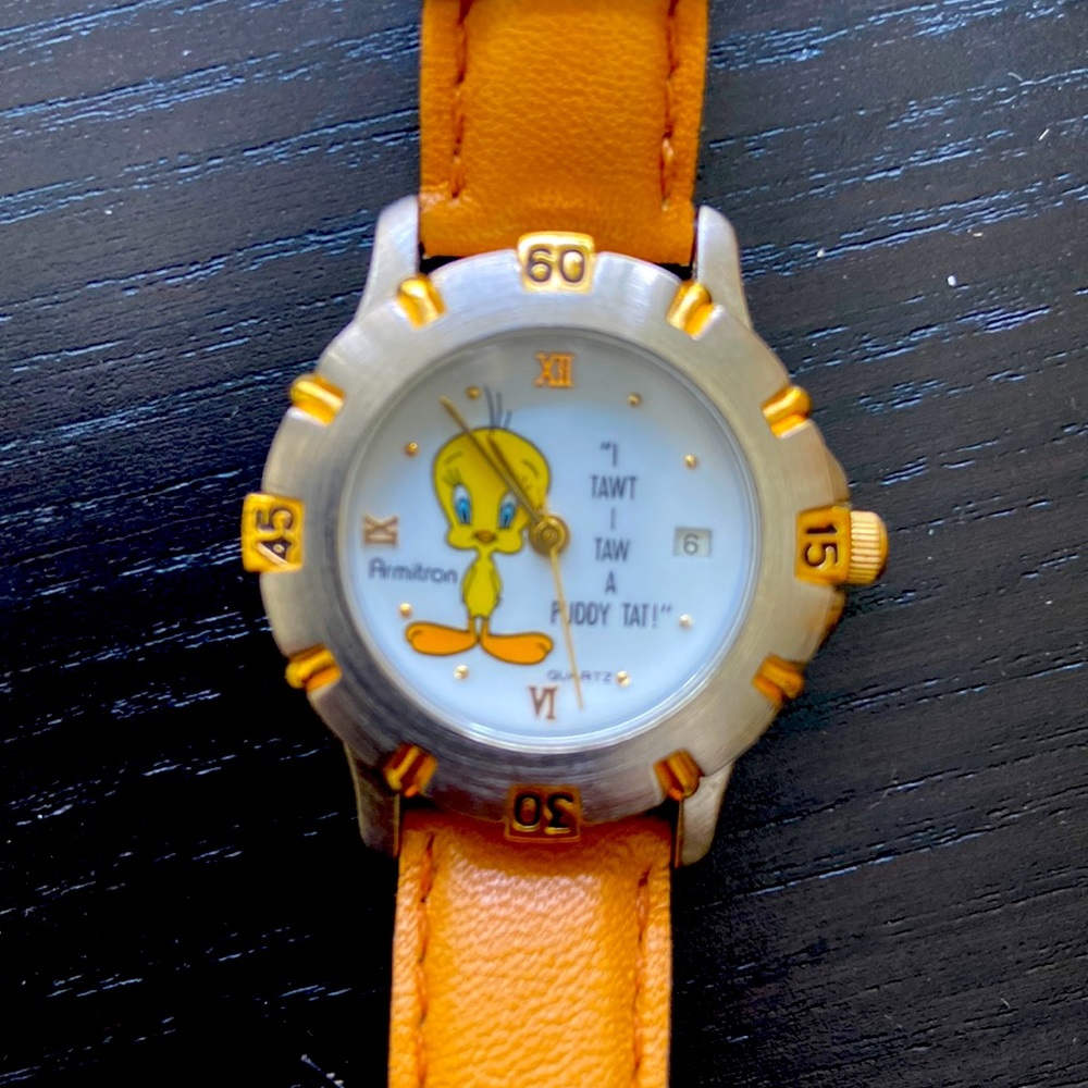 VINTAGE Watch Looney Tunes Tweety Bird Armitron Collectible 1989 Warner Leather